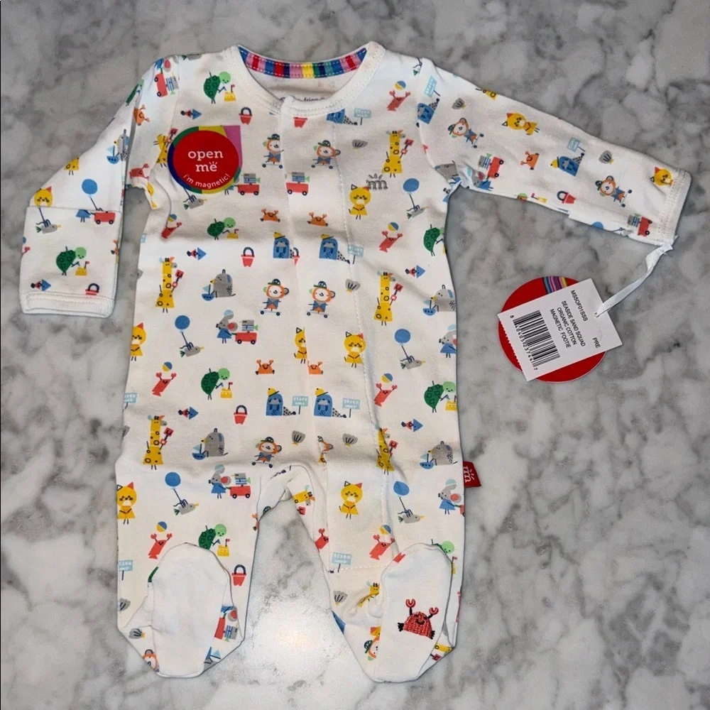 NWT Magnetic Me White Multicolor Organic Cotton Footie Preemie